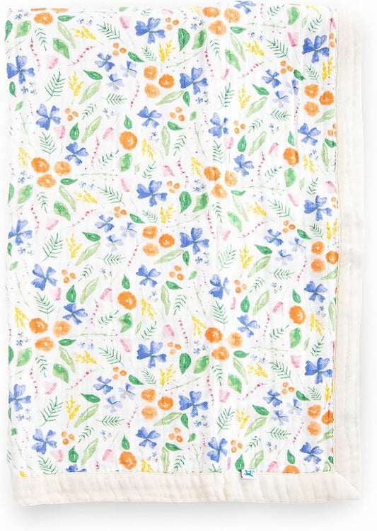 Little Unicorn Newborn Receiving Quilt | Ultra- Soft, Multi-Layered Muslin Fabric | Gift for Newborns & on-The-go (Mountain Bloom)