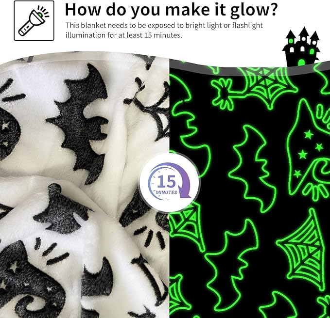 TEHALK Cute Bat Halloween Blanket for Couch, Spooky Blanket for Boys/Girls/Toddler/Kids/Teens/Women/Men 40"x 60"