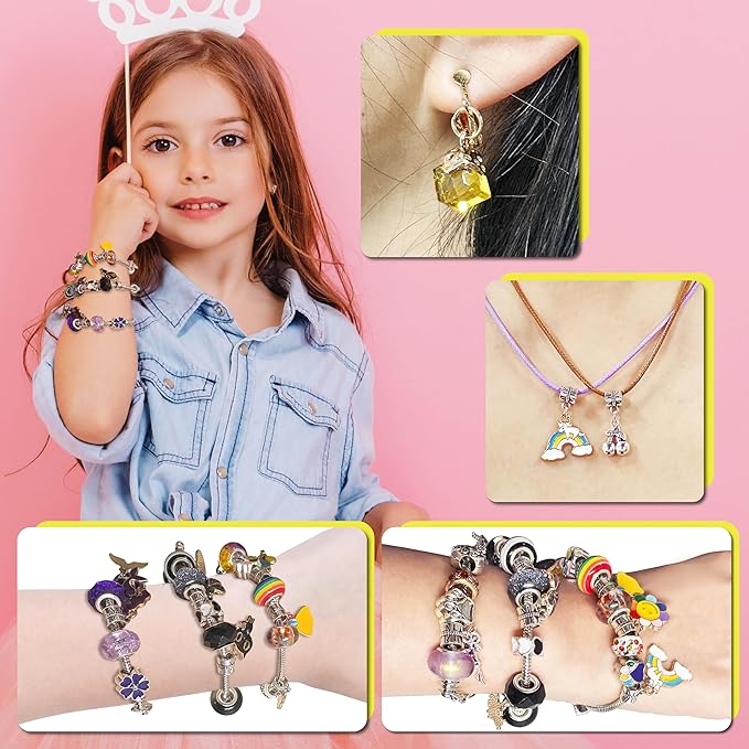 OMTOFUEN Charm Jewelry Making Kit, Create Your Own Bracelets, Necklaces, Earrings,Crafts Gifts Set for Arts and Crafts,5-12girls
