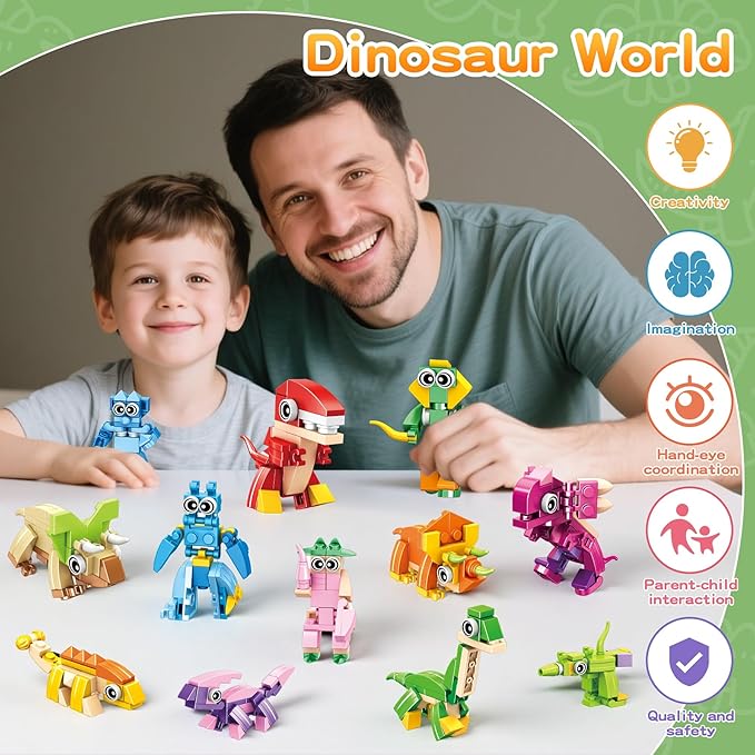 12 Packs 36 Kinds of Dinosaurs Building Blocks Toy, DIY Dinosaurs Animals Building Blocks Sets for Classroom Prizes,Birthday Party Favors for KidsIdeas for Boys and Girls Ages 6-12