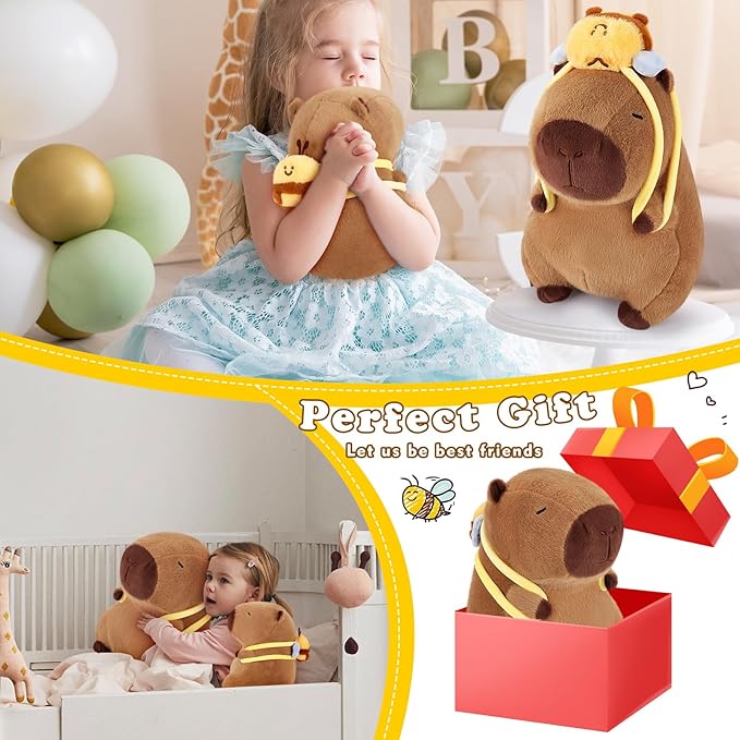 Achwishap Capybara Plush,Cute Plushies Capybara Stuffed Animal,Capybara Plush Toys,Kawaii Plushie Stuffed Toy with Bee Backpack Plushies Gift for Kids Adults Birthday(Capybara with Bee Backpack,10”)