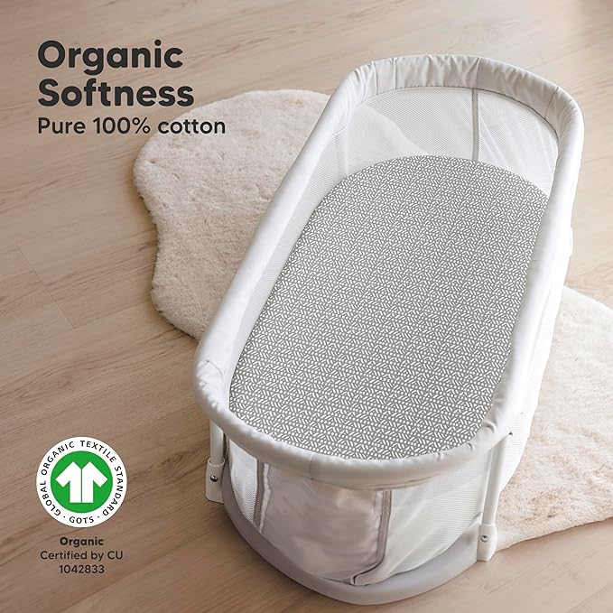 2-Pack Organic Bassinet Sheets for Girls, Boys - 100% Cotton Bassinet Mattress Sheets Compatible with Halo Bassinest Swivel Sleeper, Graco, Baby Delight, Chicco, Unisex Fitted Bassinet Sheets (Nordic)