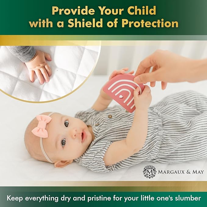 Margaux & May Crib Mattress Protector Pad - Ultra-Soft Waterproof Breathable Premium Bamboo Rayon - Noiseless Fitted Dryer Safe Cover. High Absorbency Oeko-TEX Certified (28 x 52 x 9 inches)