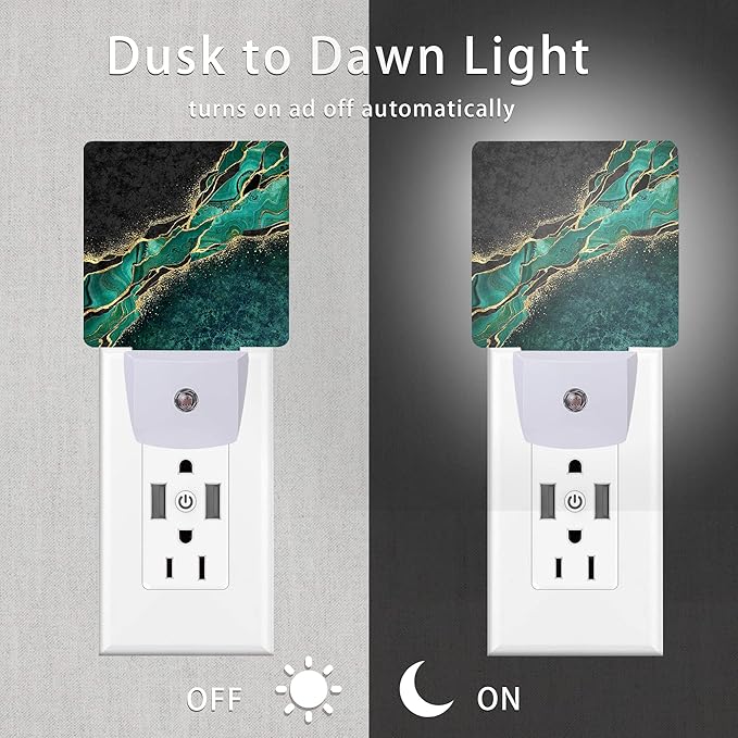 Green Marble Night Light,Golden Abstract Marble Veins Night Lights 0.5W Sleep Friendly for Boys Girls Led Night Light Dusk to Dawn Sensor Nightlight for Stairway/Hallway/Bedroom