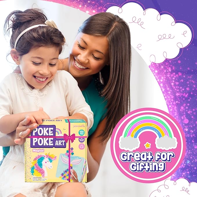 jackinthebox Poke Poke Art – Magical Theme, Mess-Free Fabric Art and Craft, Flower Pressing Kits, Gift for Kids, Girl Gifts, DIY Activity Boy Gift, Toys for Girls and Boys Ages 4 5 6 7 8