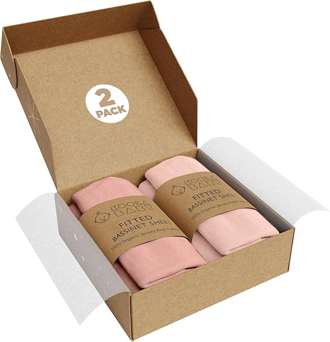 Bassinet Fitted Sheets - Compatible with Mika Micky, Fodoss & Dream on Me Poppy Traveler Bassinet | 100% Organic Jersey Cotton - Light Pink + Dark Pink| 32x19 (2 Pack)