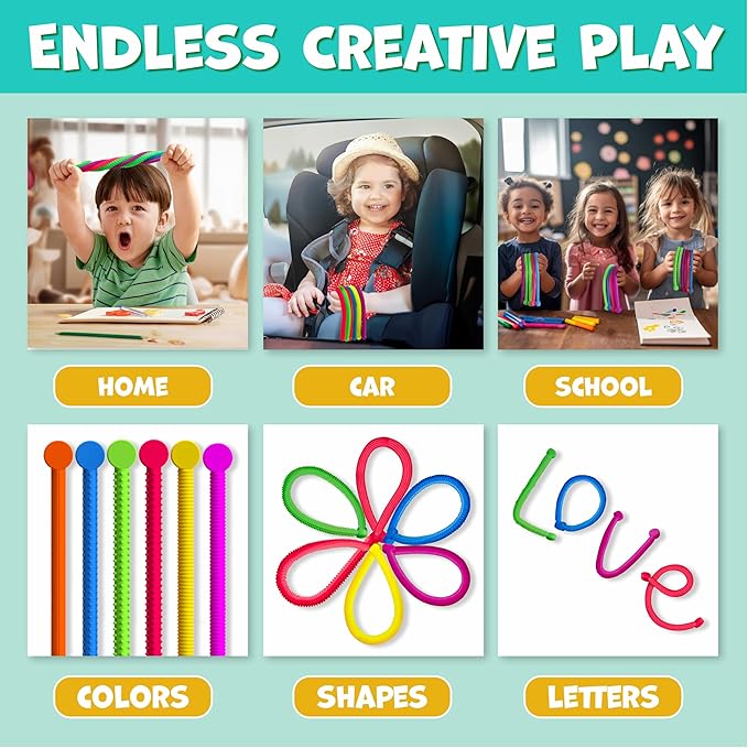 BUNMO Stretchy Strings - Sensory Toys - Stimulating & Fun Sensory Toys for Kids - Fidget Toy - Hours of Fun for Kids - Non-Mouthable Toy 3+ - Textured 6 Pack
