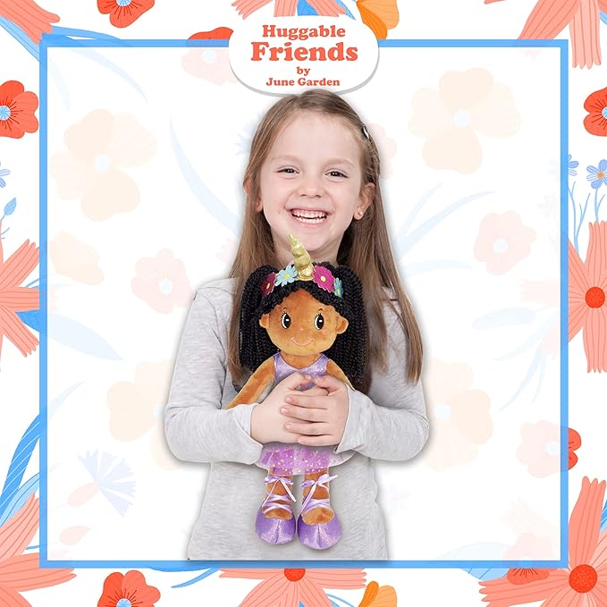 June Garden 14" Ballerina Rag Doll Ella - Plush Soft Doll for Little Girls - Purple Dress