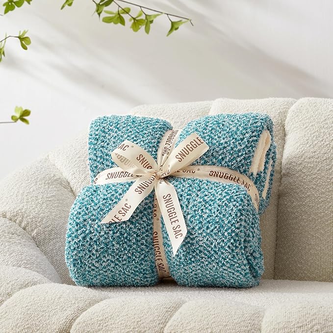 Snuggle Sac Teal Blue Reversible Super Soft Blanket Twin Size for Bed and Sofa, Heather Teal, 60x80 inches