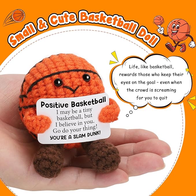 Mini Positive Crochet Basketball Gifts - Emotional Inspirational Support Gift for Women Men Friends Teenage Boys Girls Teammate - Handmade Basketball Decor for Birthday Graduation Christmas