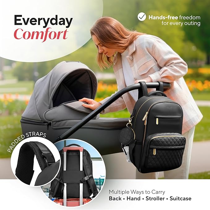Award-Winning 3-SET Premium Leather Diaper Bag Backpack – Stylish, Durable, Waterproof Vegan Leather with PEVA Changing Pad & Baby Headrest, Travel-Friendly, Organized for Busy Parents