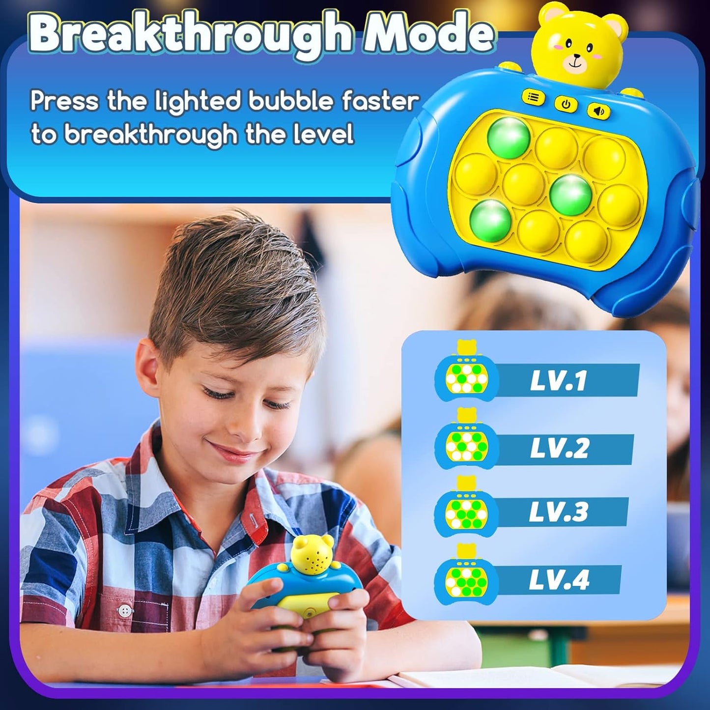 Pop It Game Light Up Fidget Toys , Handheld Games for Kids, Quick Push Bubbles Game Console, Autism Sensory Toys Birthday Gifts for Old Boys Girls Kids Teens