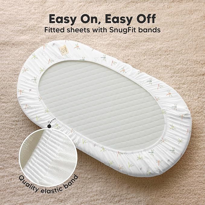 2-Pack Organic Bassinet Sheets for Girls, Boys - 100% Cotton Bassinet Mattress Sheets Compatible with Halo Bassinest Swivel Sleeper, Graco, Baby Delight, Chicco, Unisex Fitted Bassinet Sheets (Meadow)