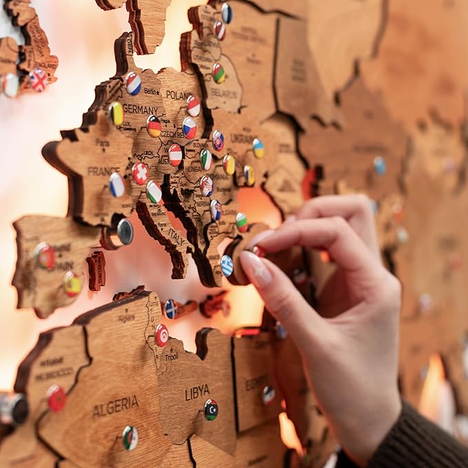 Enjoy The Wood 3D Wood World Map LED 3.0 Wall Art Modern Home Decor Gifts LED Lighting Wall Decor Housewarming Gift (Oak)