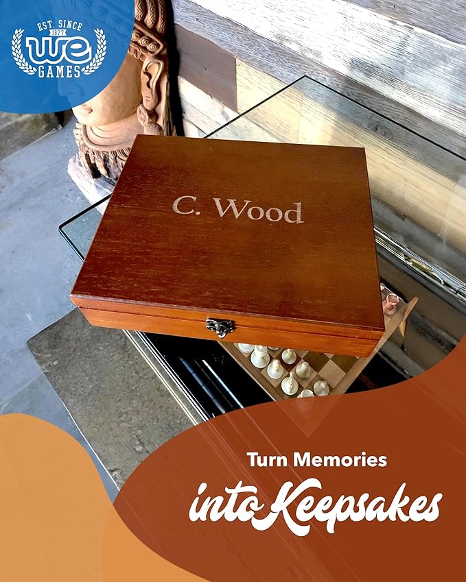 WE Games Wooden Memory Box for Keepsakes – Vintage Decorative Storage Box with Lid - Light Cherry Finish with Engraving