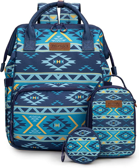 Montana West Wrangler Callie Diaper Bag Backpack with Pacifier Case, Crossbody Bottle Bag and Stroller Straps Western Pattern Multifunction Baby Travel Bag Set WG2215-9110NY