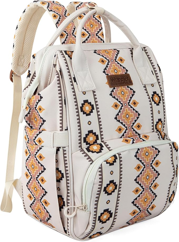 Wrangler Aztec Backpack Organized Daypack Travel Baby Bag with Stroller Strap and Side Bottle Pockets WG2204-9110TN
