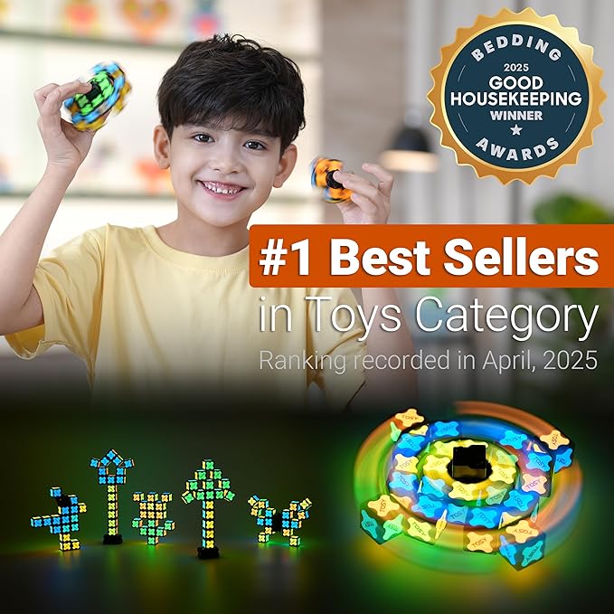 TOSY Magnet Fidget Spinner Glow - 16 Blocks, 3 in 1 Toy: Transformable Fidget Spinner, Infinity Cube, 2x2 Puzzle Cube, Glow, STEM/STEAM Magnet Tiles Birthday Gift for Kids/Boys/Girls/Adults, 2-Pack