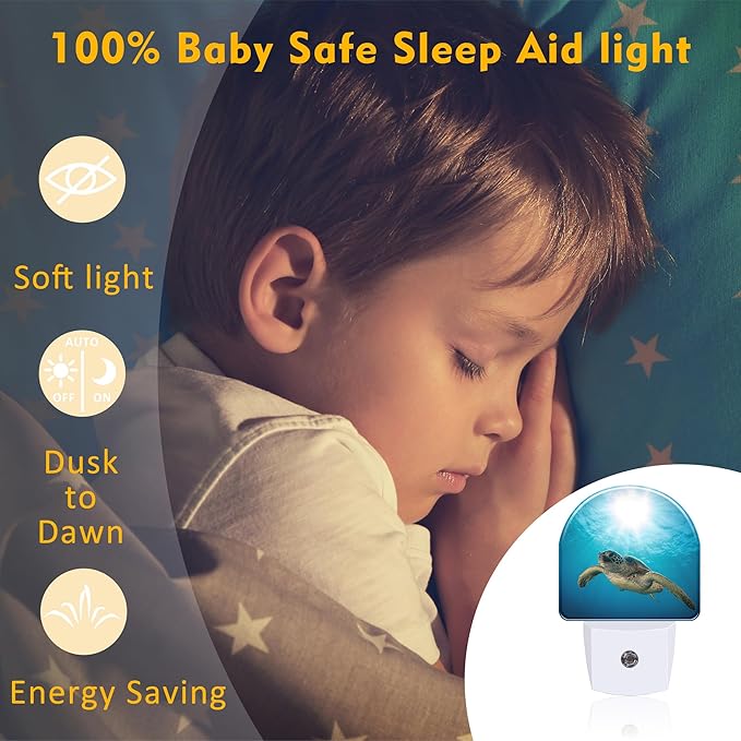 Green Sea Turtle Swimming in The Sea Night Light for Kids,Beautiful Underwater World Night Light Plug in with Dusk to Dawn Sensor,0.5w Energy Saving Nightlight for Hallway Stairway Kitchen Bedroom