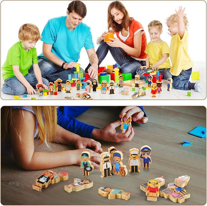 Kathfly 36 Pcs Wooden Community Helpers Community Wooden Toy Preschool Little Professionals Block Character Set Multicultural Career Figurines Creative Play Social Emotional Learning Wood People Toy