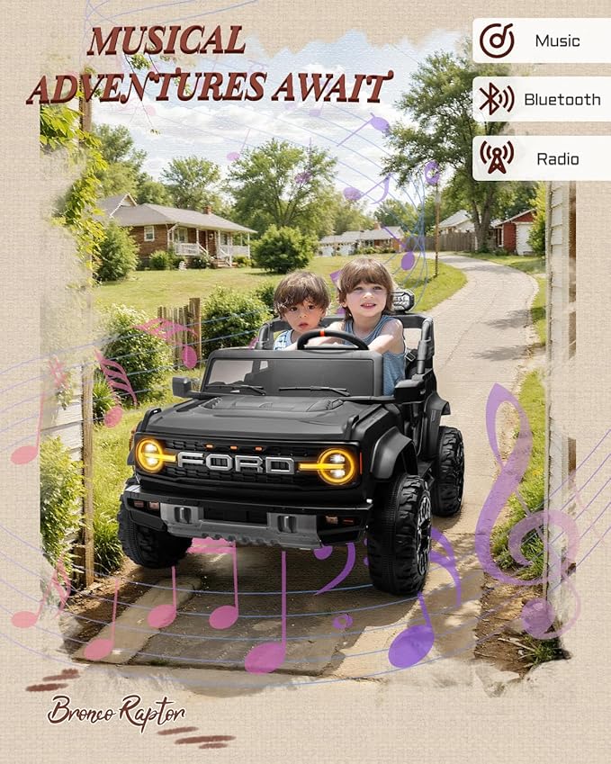 24V Ride on Toys for Big Kids, Licensed Ford Bronco Raptor Electric Car 2 Seater with Remote Control, Kids Ride on Cars w/ 2-Seater, 4.3 Mph Max Speed, Soft Start Function (24V, Black)