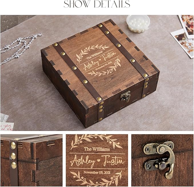 AW BRIDAL Personalized Wedding Keepsake Box Wooden Gift Box Decorative Box Wedding Engagementy Gifts for Couples Bridal Shower Bride Gifts//DK2201CPP37//