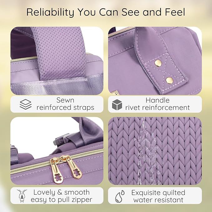 AIJIEKE Diaper Bag, Large Wide-Open Baby Diaper Backpack, Multi-functional Baby Travel Tote Bag, Diaper Bag with Changing Pad, Diaper Bags for Mom & Maternity (Purple)