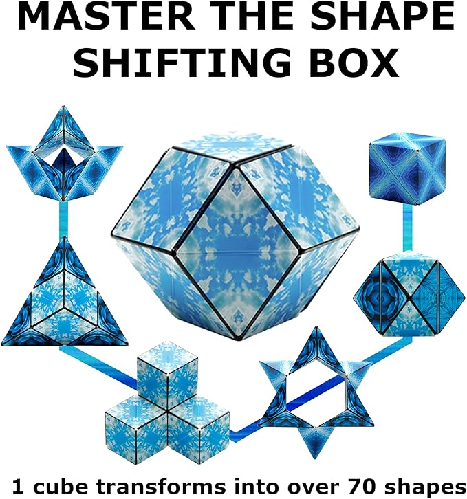 Shashibo Shape Shifting Box - Award-Winning Fidget Toy w/ 36 Rare Earth Magnets - Fidget Cube Transforms Into Over 70 Shapes, Sensory Toy Gift for Kids, Teens, and Adults (Blue Planet)