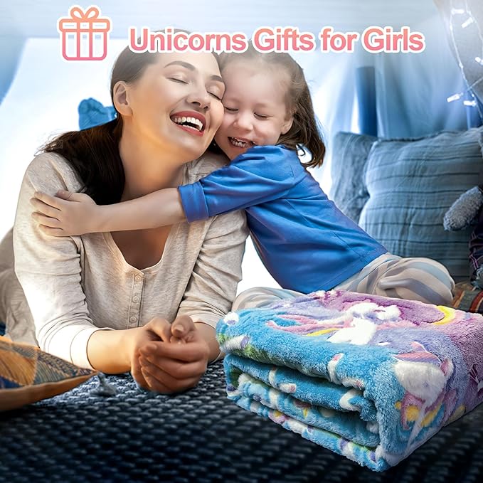 Unicorn Glow in The Dark Blanket for Girls/Kids, Soft Fleece Throw 40"x60" - Age 3-12