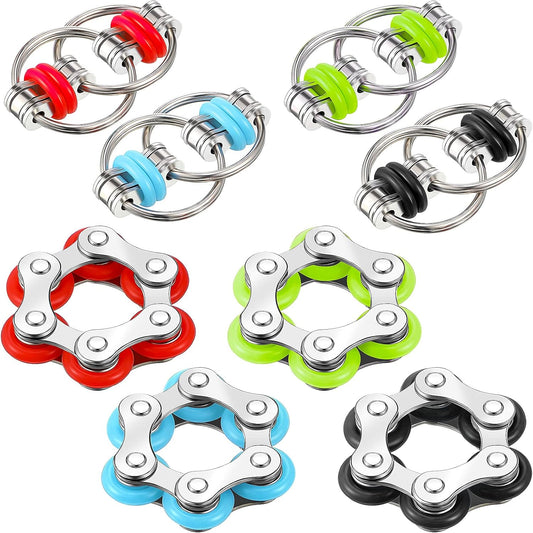 Hicarer 8 Pieces Fidget Toys Set includes 4 Flippy Roller Chain and 4 Six Roller Bike Chain Toys for Adults and Teenagers in Learning Help (Red, Sky Blue, Green, Black)