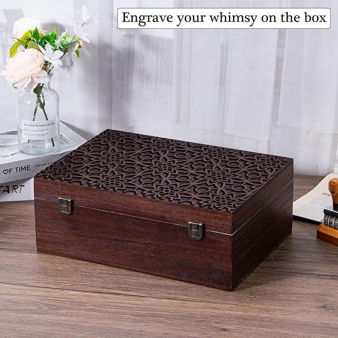 Wooden Storage Box with Hinged Lid and Front Clasp, Large Wood Storage Box, Wood Boxes Gift Boxes for Crafts Art Hobbies and Valentine's Day Decoration - 12.2''x8.6''x4.7'',Vintage Color