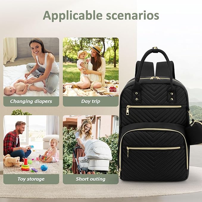 Diaper Bag Backpack,Baby Essentials Diapers Bag with Pacifier Case,Multipurpose Stylish Large Capacity Travel Backpack for Baby Girl/Boy(M-Black)