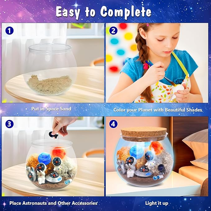 Astronauts Light Up Terrarium Kit for Kids DIY Space Toys Painting Kits Astronauts Toys Birthday for Boys and Girls Ages 4 5 6 7 8-12 Year Old - Kids Arts & Crafts Kit