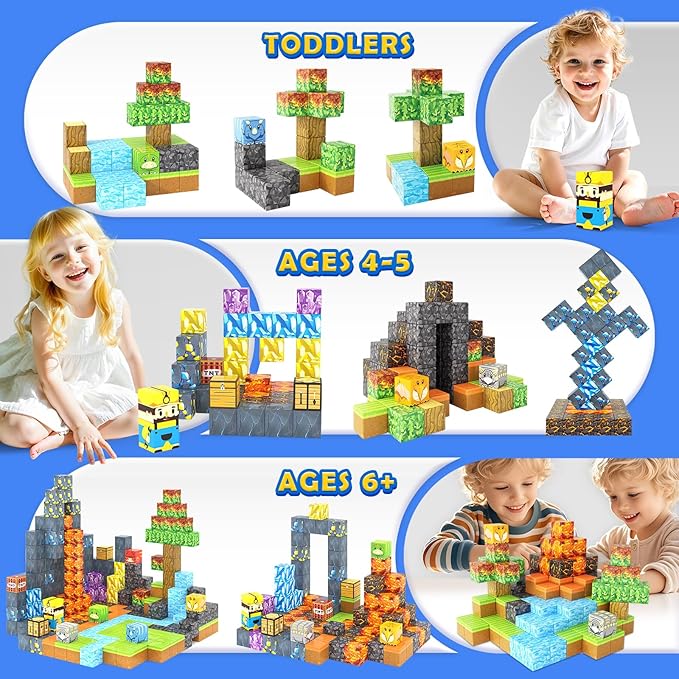154PCS Large Magnetic Blocks-Build Mine Magnet World Dinosaur & Mine Edition, Building Outdoor Sensory Toys for Kids 3-5, STEM Jurassic Kid Games for Toddler Gifts for Boys and Girls Ages 3 4 5 6 7 8