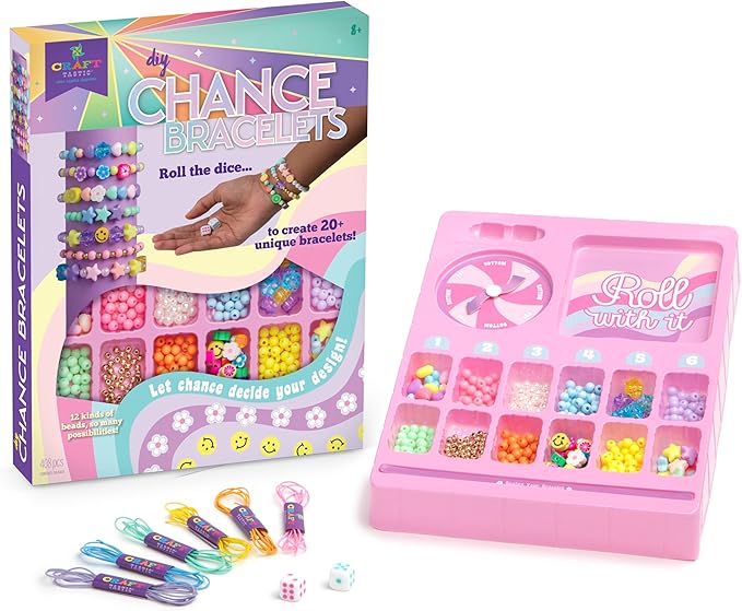 Craft-tastic - DIY Chance Bracelets - Friendship Jewelry Bracelet Making Craft Kit with a Spinner and Dice - for Girls and Kids Ages 8, 9, 10, 11 and Up