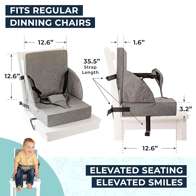Toddler Booster Seat for Dining Table Kitchen Chair - High Portable Cushion Child Kids Seats, Restaurant Eating Chair with Adjustable Straps & Non-Slip Base