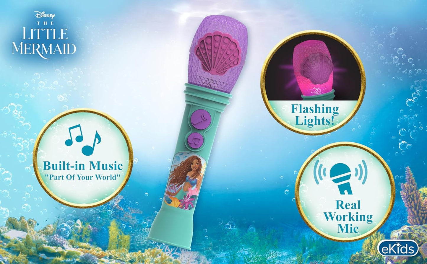 eKids Disney The Little Mermaid Toy Microphone for Kids with Built-in Music and Flashing Lights, Designed for Fans of Disney Toys for Girls