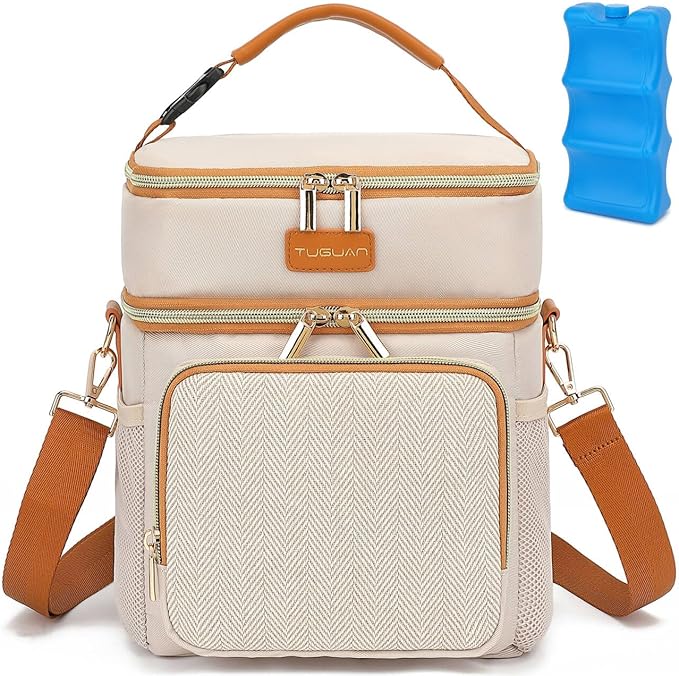 Double Layer Breastmilk Cooler Bag with Ice Pack Insulated Travel Bag for Baby Bottle Breast Milk Storage & Feeding Fits 6 Bottles Up to 9 Ounces Portable Leakproof Bottle Bag for Travel Daycare