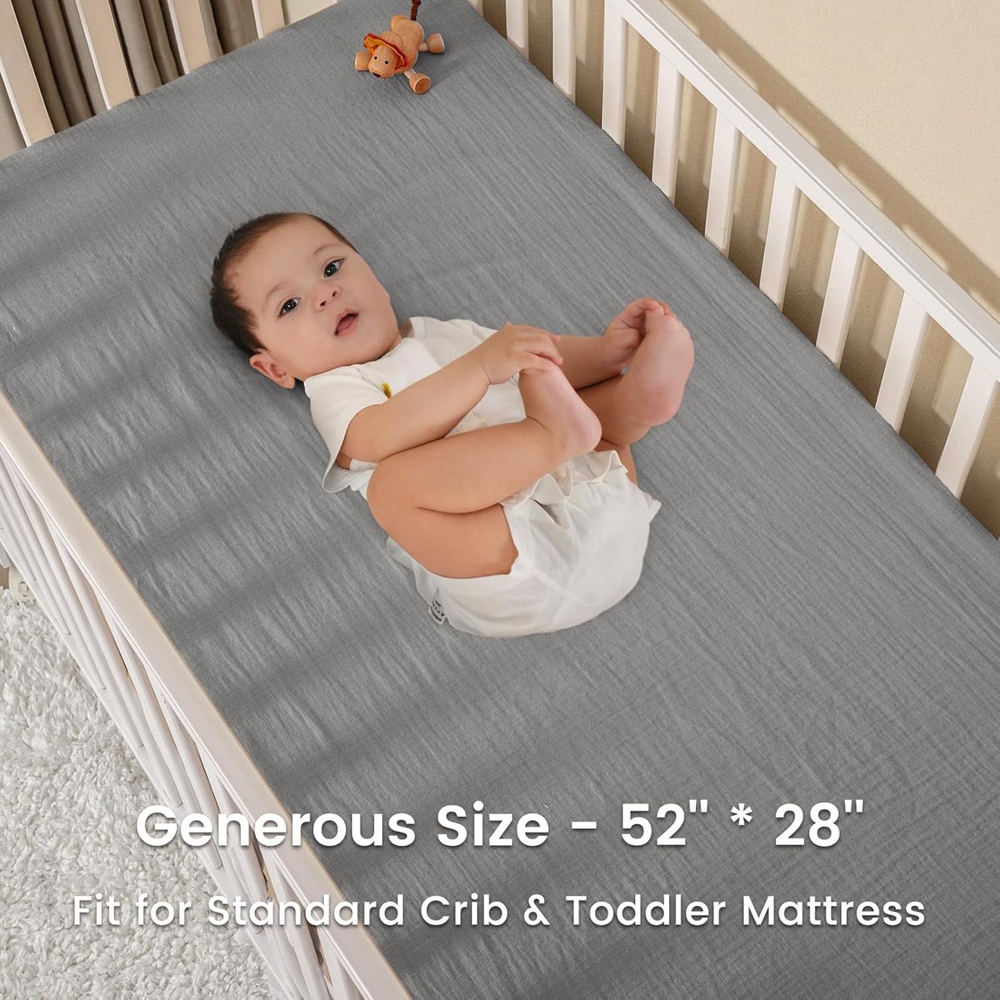 david's kids Muslin Crib Sheets for Boys Girls, 2 Pack 100% Cotton Soft Breathable Fitted Baby Sheet Set, 28x52 Inch Fits Standard Crib and Toddler Mattresses, Brown & Grey