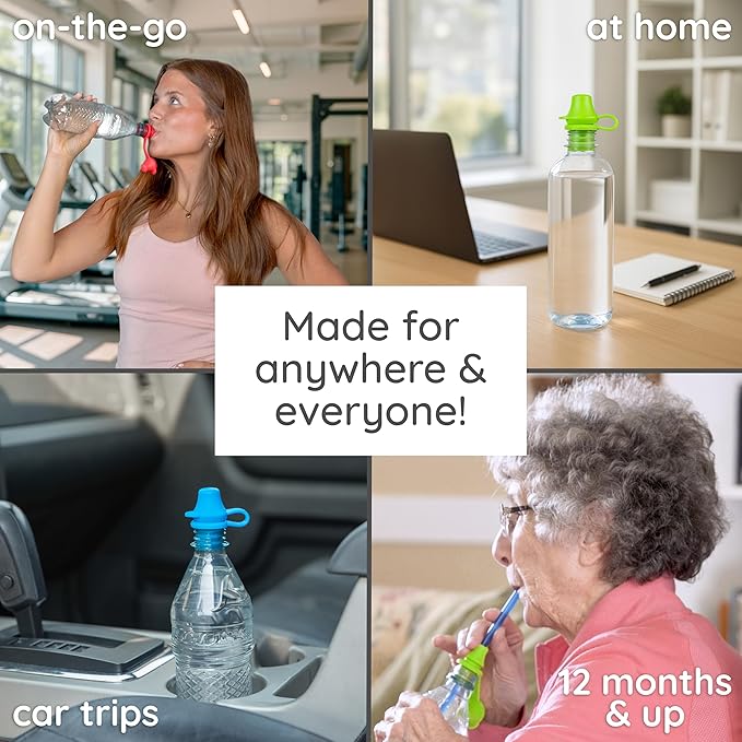 Original Water Bottle Topper for Toddlers – 100% Silicone Sippy Top Spout with Protective Cap makes the Bottle Top a Spill Proof Lid for Kids and Adults - 2 Pack - Original