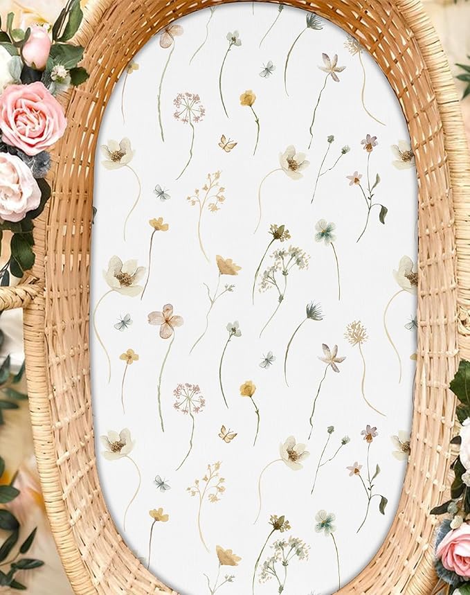 Bassinet Sheets for Baby Girls Boys 2 Pack, Fitted Baby Mattress Sheet for Rectangle, Oval, Hourglass Bassinet Mattress, Breathable Cozy & Universal Fit (Butterfly Garden)