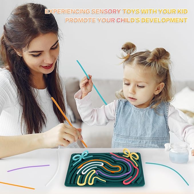 Sensory Activity Board, Silicone Fidget Toy for Stress Relief, Calming, Focus, ADHD and Autism, 6 Colors Sensory Toys Game Controller for Kids 2+ & Adults with 20 Strings