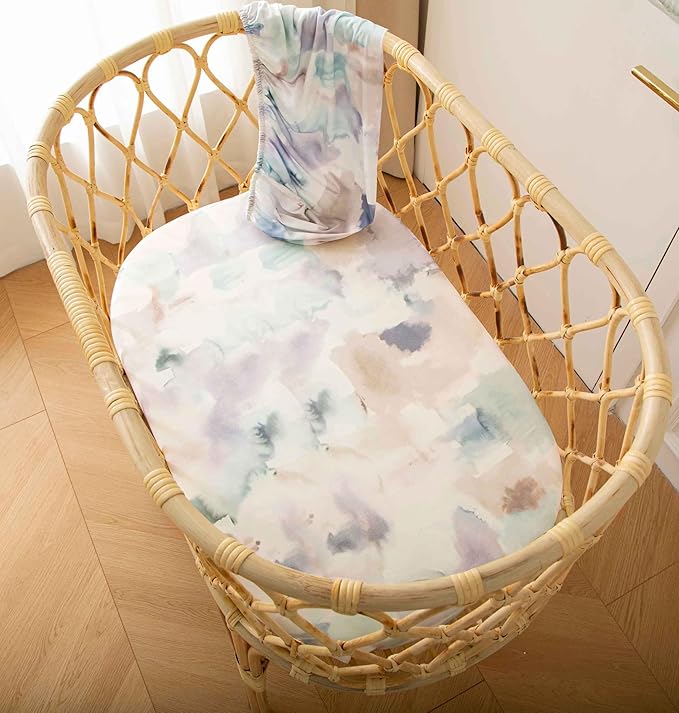 SDY Ink Soft Bassinet Sheets,Microfiber Jersey Bassinet Fitted Sheets for Boys Girls Set 2 Pack,for Rectangle, Round, Oval, Hourglass Mattress