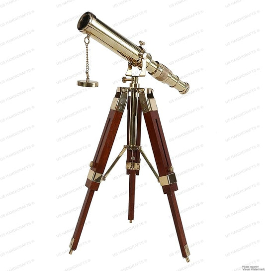 Vintage Brass Telescope on Tripod Stand – DF Lens Antique Desktop Telescope for Home Decor & Table Accessory | Nautical Spyglass for Navy & Outdoor Adventure