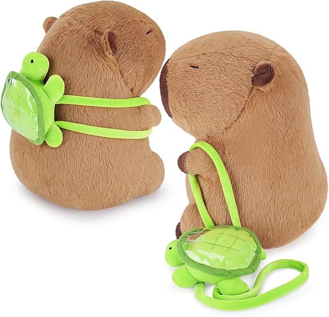 Achwishap Capybara Plush With Turtle Backpack - Cute Stuffed Animal Toy, Soft and Kawaii Plushies Gift for Kids and Adults (10")