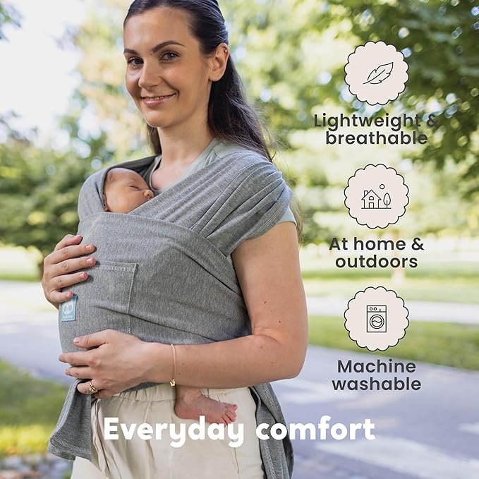 CuddleCarry™ Pre-Wrapped Baby Ring Sling by CuddleBug - Adjustable, Lightweight Baby Carrier Wrap - Ergonomic Front Carry for Newborn to Toddler (0-36m, 8-35 lbs) - Gray