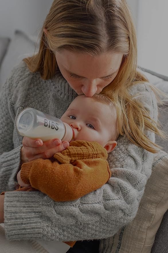 BIBS Baby Glass Bottle. Anti-Colic. Round Natural Rubber Latex Nipple. Supports Natural Breastfeeding, Complete Set - 225 ml, Cloud