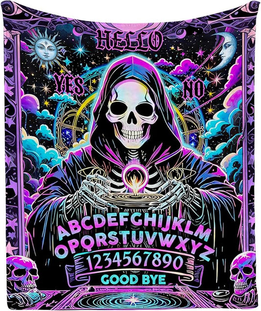 Halloween Skull Blanket Gift, Goth Horror Spooky Blanket Present for Women, Gothic Divination Gifts for Witch, Halloween Christmas Birthday Gifts, Soft Cozy Throw Blankets for Lounging， 50"x60"