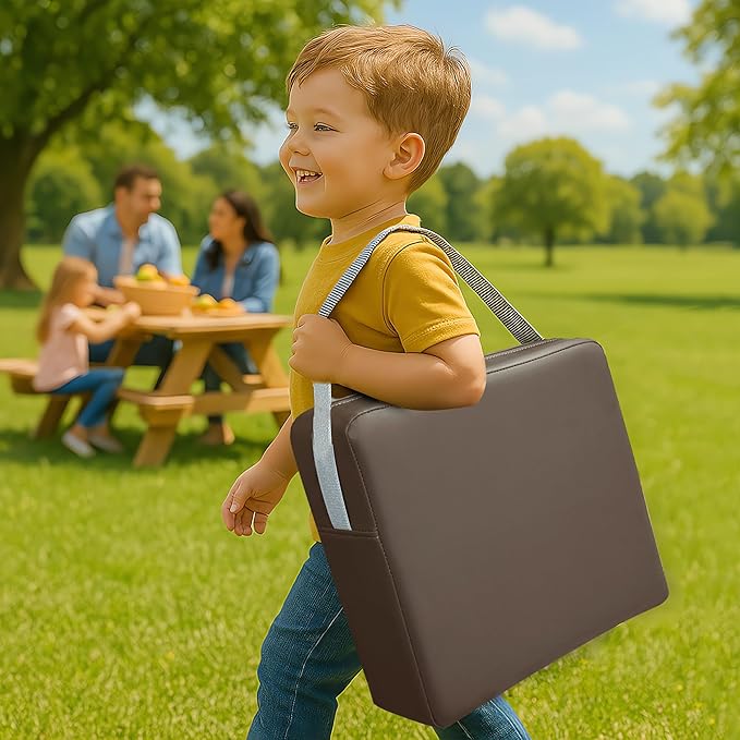 Toddler Booster Seat for Dining Table, Two Elastic Seat Belts, Anti-Scratch PU Skin-Friendly, Waterproof, Anti-Wrinkle, Detachable Non-Slip Bottom - Dark Brown