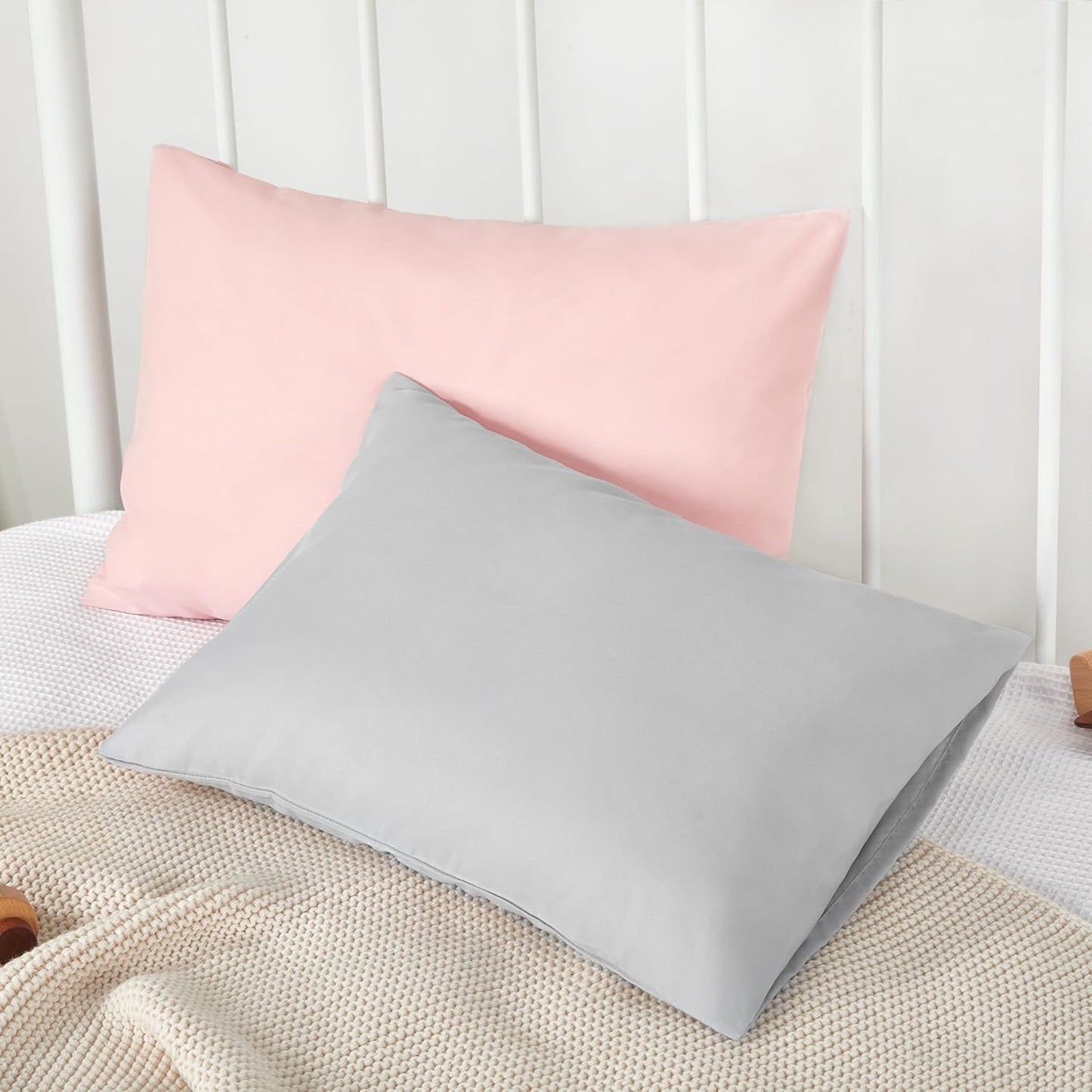 TILLYOU Toddler Pillowcase 2 Pack with Envelope Closure,13" x 18" Silky Soft Microfiber Travel Kids Pillowcase for Boys and Girls,Gray & Pink